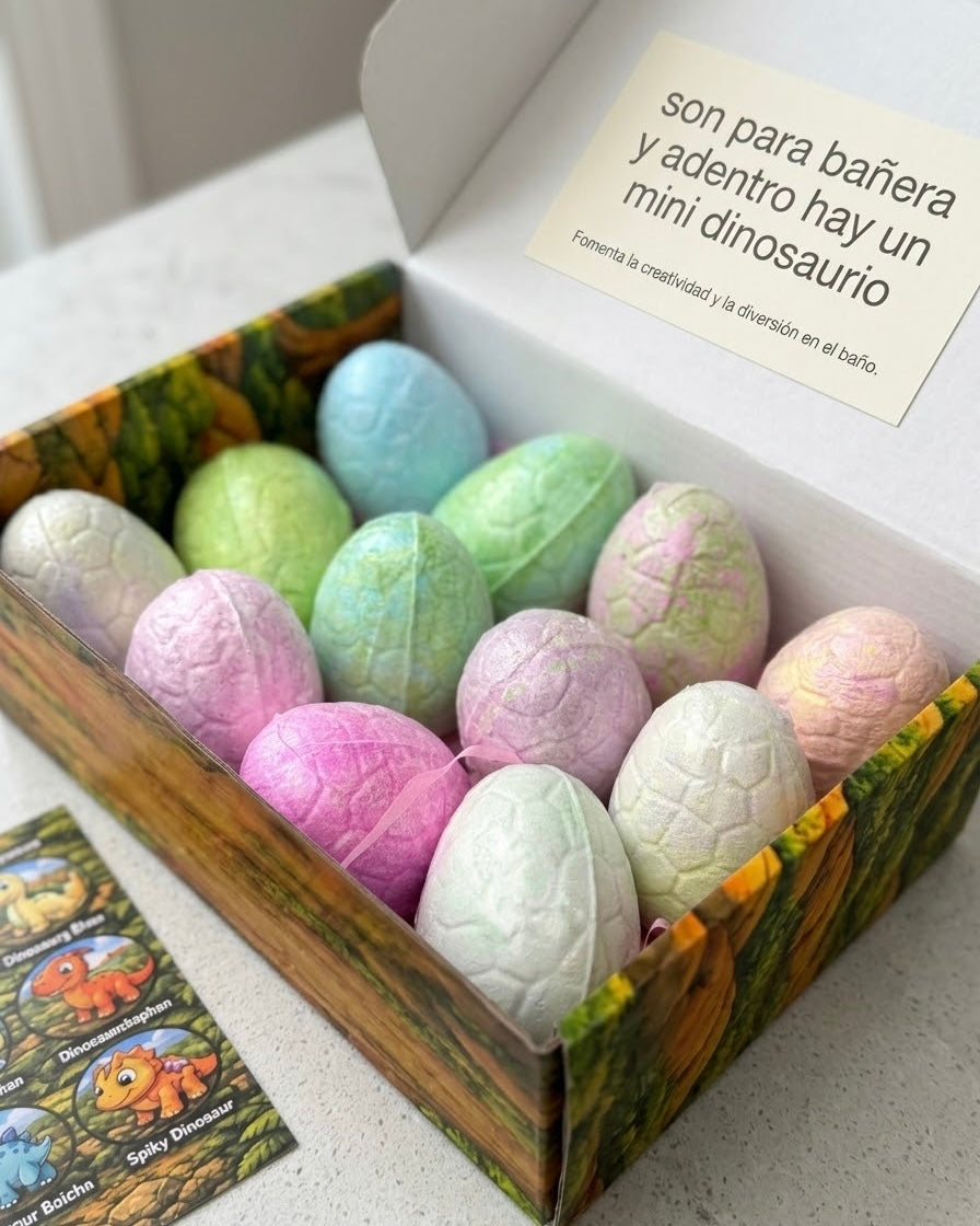 Set 12 Huevos Efervescentes de Dinosaurio – Bombas de Baño con Sorpresa